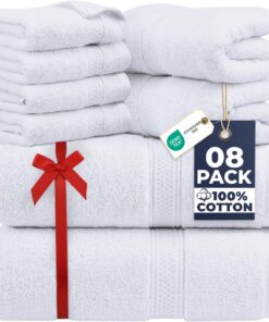 Utopia Towel Set Baumwolle 8 Pc Handtücher + Haken WEISS DNS SEO Titel: Utopia 8-Pc Baumwolle Handtuch Set mit Aufhänger