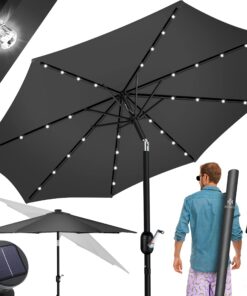 KESSER® Sonnenschirm Balkonschirm Rund LED Solar mit Kurbel Anthrazit, verstellbar, ideal für Garten & Terrasse