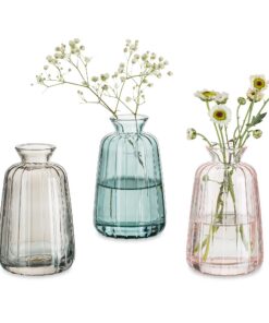 3er Set Mini Glasvasen Hochzeit Tischdeko Grün Grau Rosa