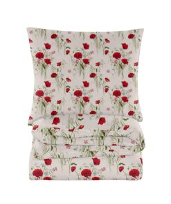 Bettwäsche 155x200 cm - Baumwoll-Mikrofaser - 3 Teilig - Weiß - Mohnblumen OEKO-TEX_standard_100 Bettwäsche-Sets - 155