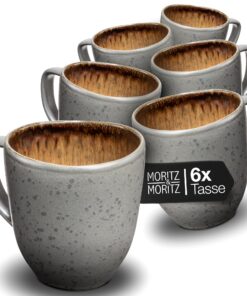 Moritz & Moritz ORGANIC Kaffeetassen Set 6er Beige - Robustes Steinzeug mit einzigartigem Farbverlauf - Spülmaschinengee