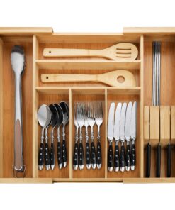 GRÄWE Küchen-Schubladeneinsatz aus Bambus, 5-7 Fächer variabel ausziehbar, ideal für Diele und Küche, minimalistische Ho