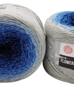 YarnArt Flower Bobbel Wolle mit Glitzer und Farbverlauf 500 Gramm, 53% Baumwolle, Mehrfarbig Grau Blau (3271)