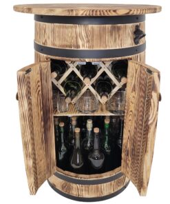 Weeco Fass Bar aus Holz mit RGB LED Beleuchtung für Wohnzimmer und Esszimmer, dekorativer Barschrank mit Regalen und Dop