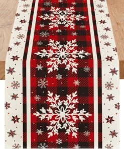Niviy Schneeflocken Tischläufer mit Büffelkaro - Winter-Weihnachtsdeko für Küche & Esstisch, 33x360 cm - Hochglanz Dekor