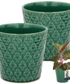 KOTARBAU® Vintage Blumentopf Übertopf Keramik Grün ⌀ 12 cm glasiert 2 St. Trapez