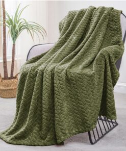 Exclusivo Kuscheldecke FLANELL-Fleece mit Blättern, Flauschig Warm, Olivgrün, 130x170cm, Ganzzimmerdeko Oeko-Tex