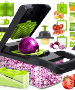 16 in 1 Gemüseschneider mit 7 Austauschbaren Klingen - Multifunktionaler Würfelschneider & Mandoline für Obst, Gemüse, K