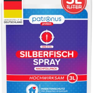 Patronus Silberfisch-Spray mit Sofortwirkung - effektives Abwehr-Mittel - für Haushalte mit Kindern - Haus und Garten -