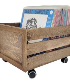 weeco Holzkiste mit Rollen Vinyl Schallplatten Aufbewahrung - Organizer für Retro-LP-Alben mit Rädern