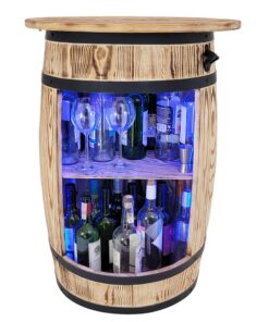 Weeco Barschrank mit LED RGB Leuchten - ideal für Retro Deko - Holzfassbar mit Tischplatte 80x50cm - perfektes Weinglasr