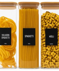 Deco haus® Luftdichte Glas Vorratsgläser 3x2300ml - Eckig mit Deckel + Etiketten für Nudeln & Müsli