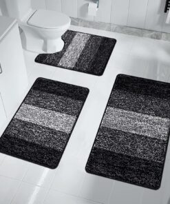 Enyhom Waschbar Badezimmerteppich Set Schwarz für Bad und Schlafzimmer Rutschfeste Saugfähige Matte