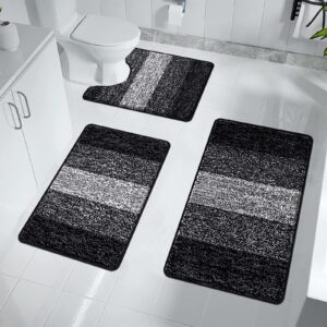 Enyhom Waschbar Badezimmerteppich Set Schwarz für Bad und Schlafzimmer Rutschfeste Saugfähige Matte