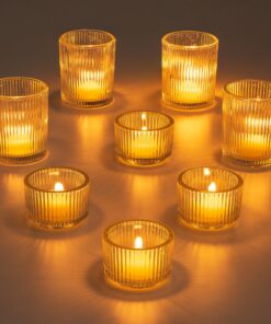 Glasseam Teelichthalter Glas Set von 8 Klar Gerippt – Teelichtgläser Weihnachten Hochzeit Tischdeko