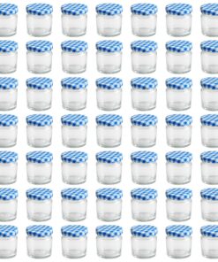hocz 50x Mini Marmeladengläser 50 ml | Blau Kariert Deckel TO 43 | Leere Einmachgläser für Marmelade 50 Stück