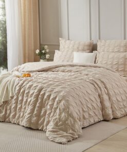 Luofanfei Weiß Beige Sommer Bettwäsche 135x200 Kühlend Baumwolliges Kariertes Muster für Sommer Atmungsaktiv Leicht Einz