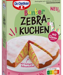 Dr. Oetker Backmischung Bunter Zebrakuchen für Kinderpartys - leuchtende Augen bei Geburtstagsfeiern durch den farbenprä