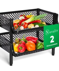 Novaliv Schwarz Korbregal für Vorratsraum & Keller, Stapelbar & Erweiterbar, Sortierordnungs- & Getränkedesign, 2 Stück