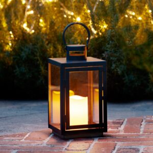 Lights4fun Dunkelgraue Metall Laterne mit warmweißer LED Kerze Batterie Timer verzinkt 30cm für Garten