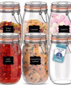 HEFTMAN Luftdichte Clip Top Glasdosen 6x1L Set mit Silikondichtung für Küchenorganisation & Einlegen
