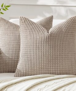MIULEE Sofakissen Kordsamt Bezug für Wohnzimmer & Schlafzimmer 40x40inch Sandfarbe Weich Dekokissen 2er Set