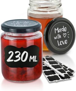 Praknu Marmeladengläser 25er Set 230 ml Luftdicht - Mit Deckel Etiketten Stift Spülmaschinenfest
