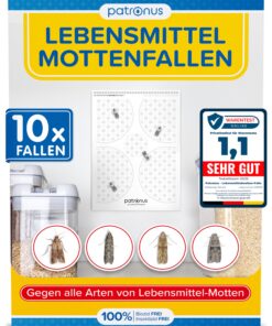 Patronus Lebensmittelmotten-Falle [10 Stück Vorteilspack] - Ideal für Haushalte mit Schmalzspeichern - Effektiv gegen Le