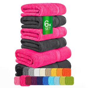 Etérea Carli Frottee Handtücher Set - 100% Baumwolle - Oekotex 500 GSM - Graphit Pink - MADE IN GREEN