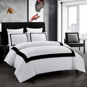 OSVINO Bettwäsche 135x200 cm und 50x75 cm Kissenbezug Weiß und Schwarz Hotel-Bettwäsche Mikrofaser Bettwäsche-Sets für H