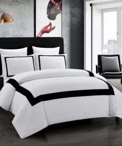 OSVINO Bettwäsche 135x200 cm und 50x75 cm Kissenbezug Weiß und Schwarz Hotel-Bettwäsche Mikrofaser Bettwäsche-Sets für H