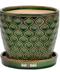 KOTARBAU® Keramik Blumentopf fürVintage Pflanzen ⌀ 15 cm mit Tropfschale Fischschuppenmuster KOTARBAU® Übertopf Vintag