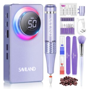 Saviland Elektrische Nagelfräser mit LCD-Display für Professionelle Maniküre und Pediküre - 50000 U/min, 12 in 1 Set, Au