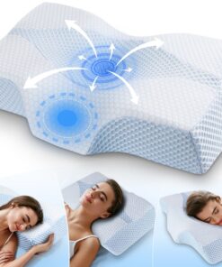 Orthopädisches Memory Foam Nackenstützkissen gegen Nacken- & Schulterschmerzen mit 2 Höhen für Seiten- & Rückenschläfer