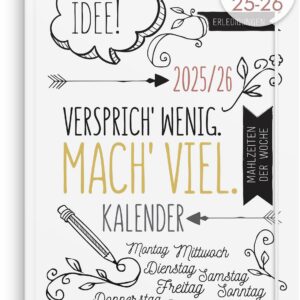 Burde Doodle A5 Kalender 2025–2026 – Stilvoller Hardcover-Wochenkalender und Terminkalender, farbenfrohes Design, ideal