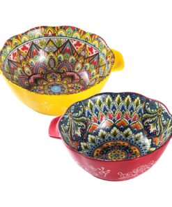 Henten Home Müslischalen 2er Set 1450ml - Bunte Böhmische Schalen mit Griffen für Müsli, Salat & Suppe
