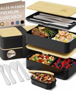 Umami Lunchbox für Erwachsene, auslaufsichere Bento Box mit Fächern, Schwarz & Beige, 1200 ml exploited typos in origina