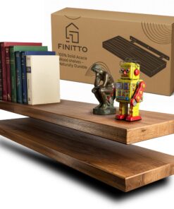 FINITTO FILO | Schweberegal Akazie Massivholz | Premium Bücherregal für Wohnzimmer Deko & Wand Deko (Echtholz) 2er Set H