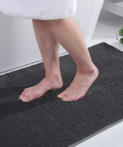 Homaxy Chenille Badezimmerteppich für Dunkelgrau OEKO-TEX STANDARD 100 - 40x60 cm Homaxy rutschfeste Badematte Waschbar
