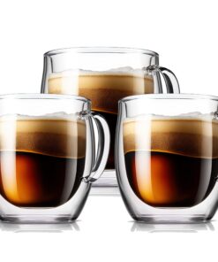 Vienberg Doppelwandige Gläser mit Henkel 200ml | aus Borosilikatglas Hand geblasen | für Latte Macchiato und Teeglas | T