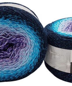 Ilkadim Export Flowers Moonlight Bobbel Wolle 53% Baumwolle - Mehrfarbig (blau/türkis/flieder) 520g Glitzer Farbverlauf