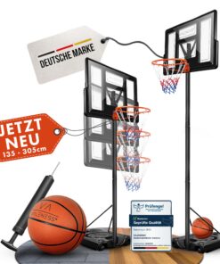 VALENESS® Basketballkorb Outdoor - Höhenverstellbar und Wetterfest - Für Kinder und Erwachsene - Profi Korb Mit Basketba
