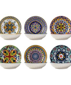 HENXFEN LEAD Keramik Snackschalen 14cm 6er Pack - Bunte Bohemian Style für Sushi Snacks Dips