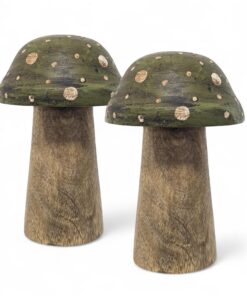 Spetebo Herbstdeko Pilz 12 cm - 2er Set - Holz Fliegenpilz für Tischdekoration - Dekopilz Aufsteller - Holzdeko für Weih