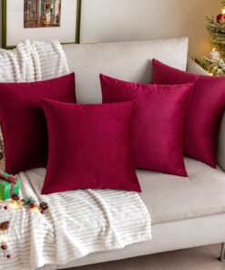 MIULEE Weihnachtsdekoration Samt Kissenbezug 40x40 cm 4er Set Weinrot für Wohnzimmer