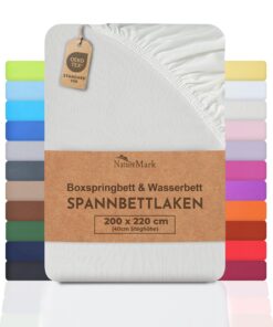 NatureMark Spannbettlaken 200 x 220 cm – 40 cm Steghöhe | 100% Baumwolle (Naturweiß/Creme)