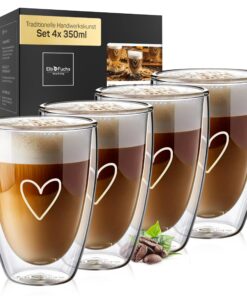 ElbFuchs® Latte Macchiato Gläser doppelwandig [4x 350ml] GESCHENKIDEE | Kristallklare Thermogläser doppelwandig für Capp