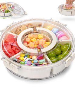 Runde Drehbare Snackbox mit Fächern | Große Organizer Dose für Süßigkeiten Obst Kekse Gemüse