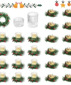 Glasseam Weihnachten Teelichthalter Glas 24er Set Vintage Gerippt Kerzengläser mit Kerzenring Tischdeko