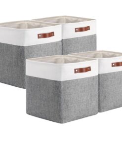 Mangata 33 cm Aufbewahrungsbox Stoff, ideal für Regale, praktischer Korb Aufbewahrung, 4-Pack(Grau/Weiß, 33x33x33 cm)